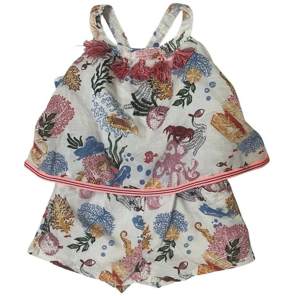 Girl's 12M Ocean Life Novelty Print Sleeveless Shorts Romper | Tommy Bahama